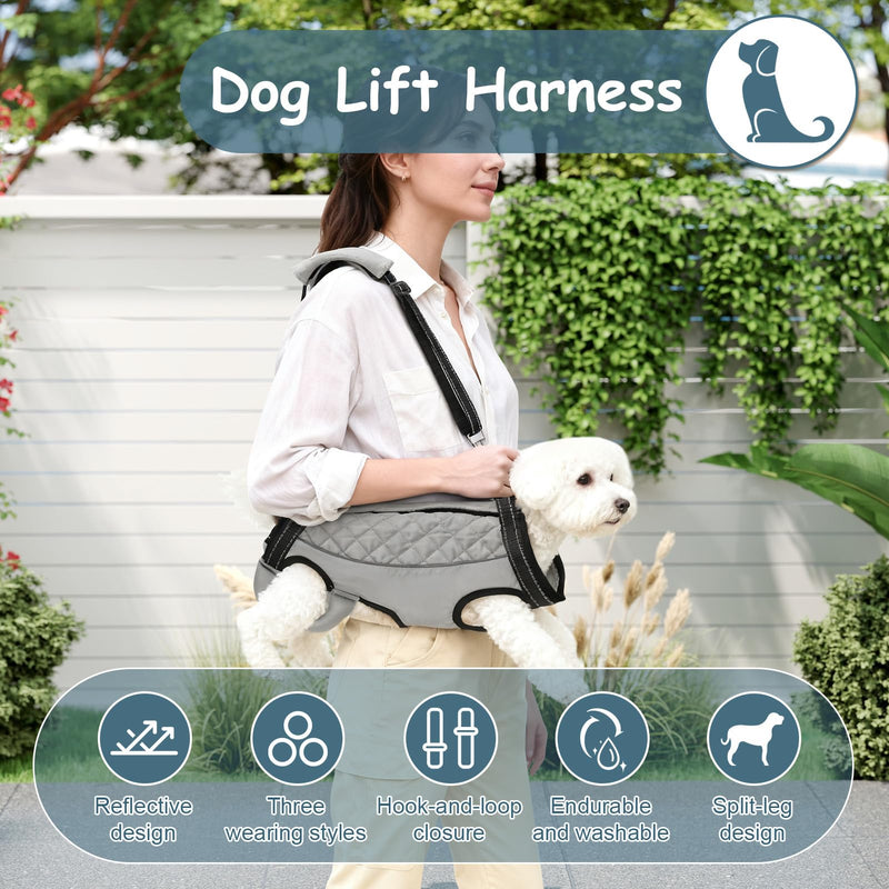 Dog Lift Harness, Pet Rehabilitation Breathable Lifts Bag, Adjustable Pet Leg Split Assistance Strap with Reflective Strip for Outdoor Walking (Grey, L) Grey - PawsPlanet Australia