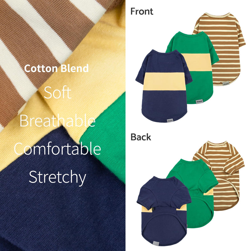 Fitwarm 3 Pack Color Block Striped Dog Shirt, Summer Dog Clothes for Small Dogs, Breathable Lightweight Dog Tshirt, Pet Outfit, Navy Blue, Sea Green, Brown, Large Navy Blue-Sea Green-Brown - PawsPlanet Australia