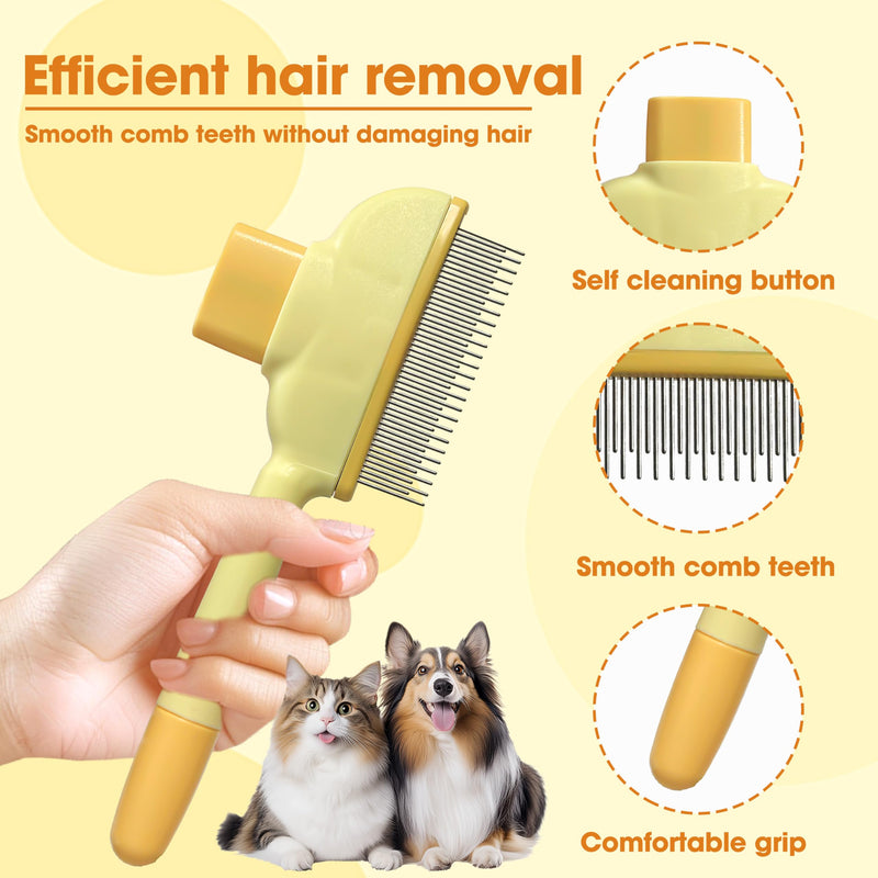 Cat Hair Brush & Dog Brush, Deshedding Brush for Long or Short Haired Pets, Removes Loose Fur, Durable Stainless Steel & ABS Design (yellow 2pcs) yellow 2pcs