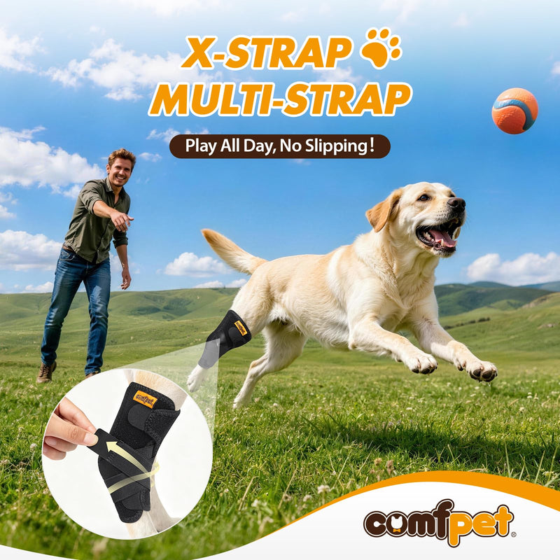 Dog Leg Brace for Rear Hock for Medium Dogs (15-40 lbs), Adjustable Dog Hind Leg Protector & Support Wrap with Metal Strips for Springer Spaniels, Bull Terrier, Labrador, Arthritis, ACL - M