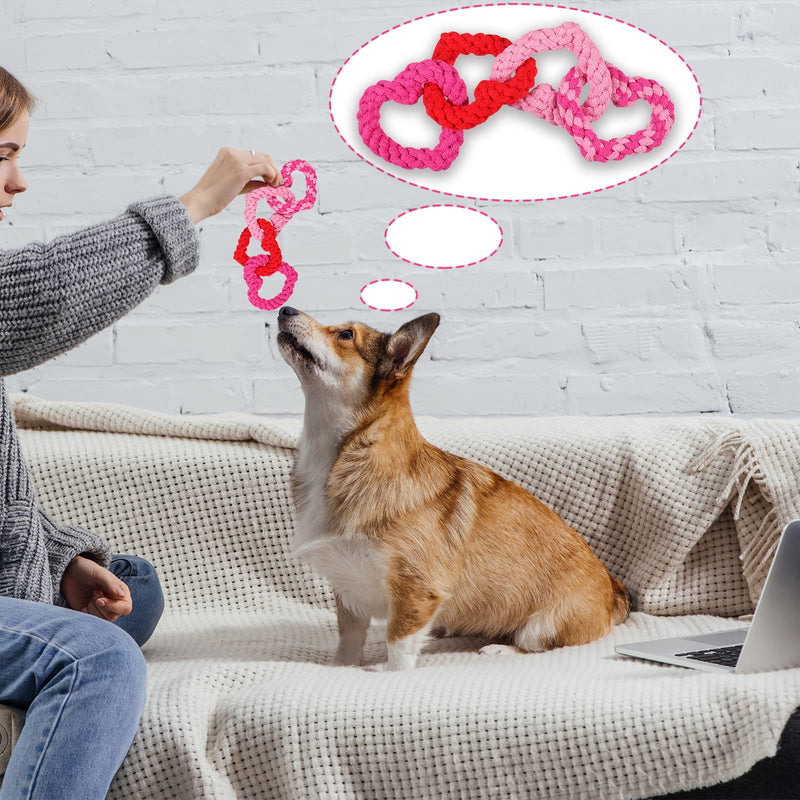 Civaner Valentine's Day Dog Pet Chew Toys Interlocking Heart Shaped Dog Rope Toys Tough Dog Toys Puppy Pets Teething Toys for Small to Medium Dogs, 3.9 x 3.5 Inches