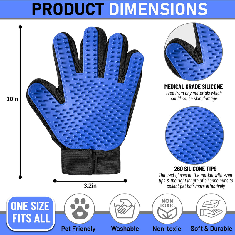Upgrade Pet Grooming Gloves, Grooming Gloves for Dogs, Cats, Rabbits & Horses with Long and Short Hair, Efficient Pets Hair Remover Mittens - 1 Pair (Blue) Blue - PawsPlanet Australia