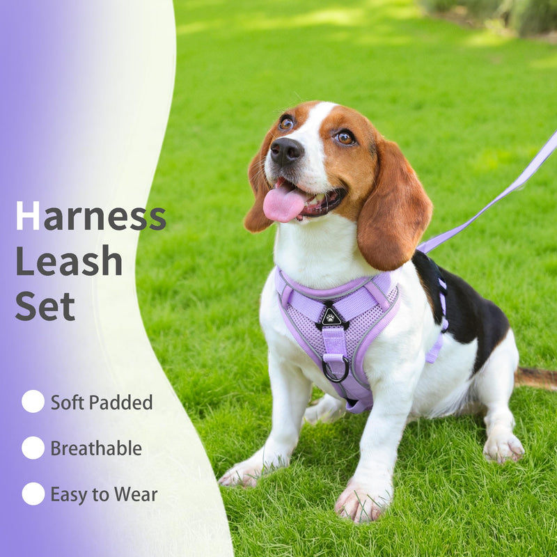 No Pull Dog Harness with Leash Set for Small Sized Dog, Reflective Adjustable No Choke Front Clip Cat Vest Harness with Breathable Mesh, Comfortable Soft Padded Pet Vest, Purple S S (Neck 9.63-12.78'' Chest 10.42-14.35'') - PawsPlanet Australia