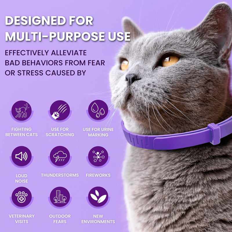 4 Pack Calming Collar for Cats, Cat Calming Collar, Calming Pheromone Collar for Cats, Cat Pheromone Collar, Cat Calming Collar for Anxiety, Efficient Relieve Anxiety Stress (Purple) Purple