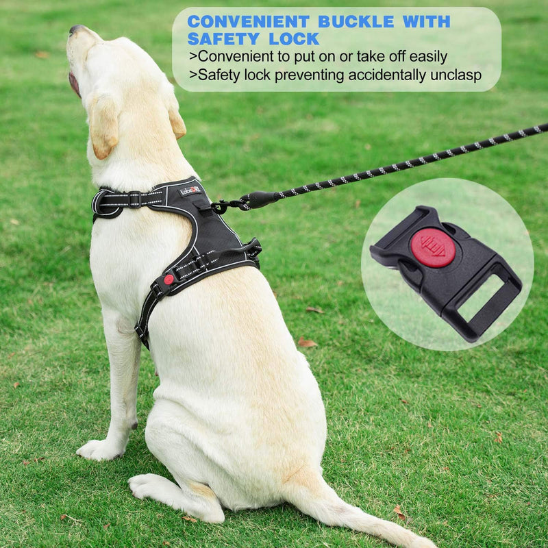 No Pull Dog Harness Adjustable Reflective Oxford Easy Control Medium Large Dog Harness with A Free Heavy Duty 5ft Dog Leash Black Harness+Leash