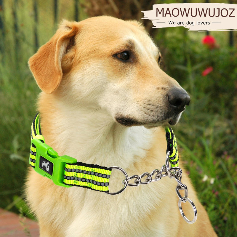 Green Reflective Martingale Dog Collar with Buckle- Night-Safe, Anti-Slip Training Collar Designed for Secure Walks - Large G L (Neck 16"-23") - PawsPlanet Australia