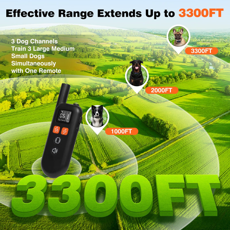 3 Dogs Shock Collar with Remote 3 Pack-3300FT Dog Training Collar with Fashlight, IPX7 E Collar with Double Shock for Small Medium Large Dogs(5-150lbs)-4 Training Modes, Adjustable Strap, Rechargeable Black Green Pink