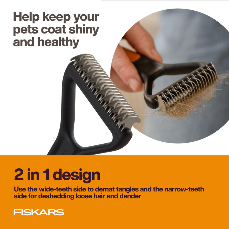 Fiskars Pet, Cat and Dog Brush, Fine Bristles & SoftGrip Handle for Gentle Grooming and Deshedding, Cat and Dog Supplies, Orange/Black Dematting Rake
