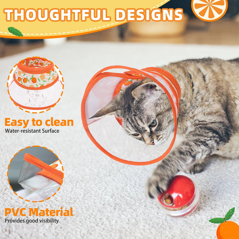 PUPTECK Cat Cone Collar Soft for Neck, Cat Recovery Collar to Stop Licking after Surgery, Adjustable Elizabethan Pet Collar for Small Medium Cats Kittens, Orange, M