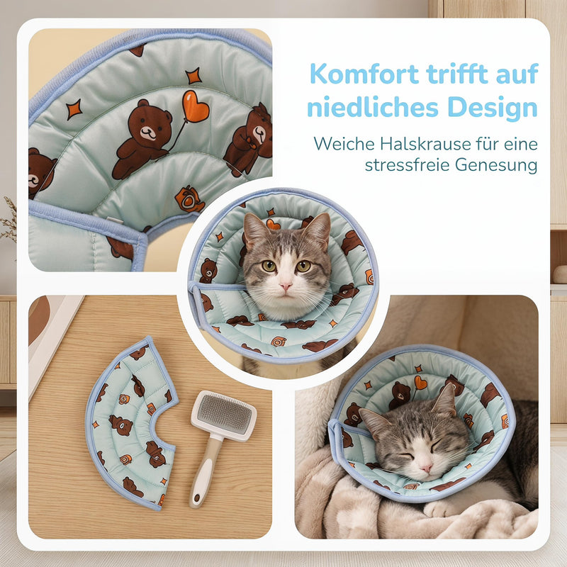 Cat Elizabethan collar, water-repellent, foldable, soft protective collar for cats, recovery collar, soft and comfortable after surgery and injuries for cats (Blue, L)