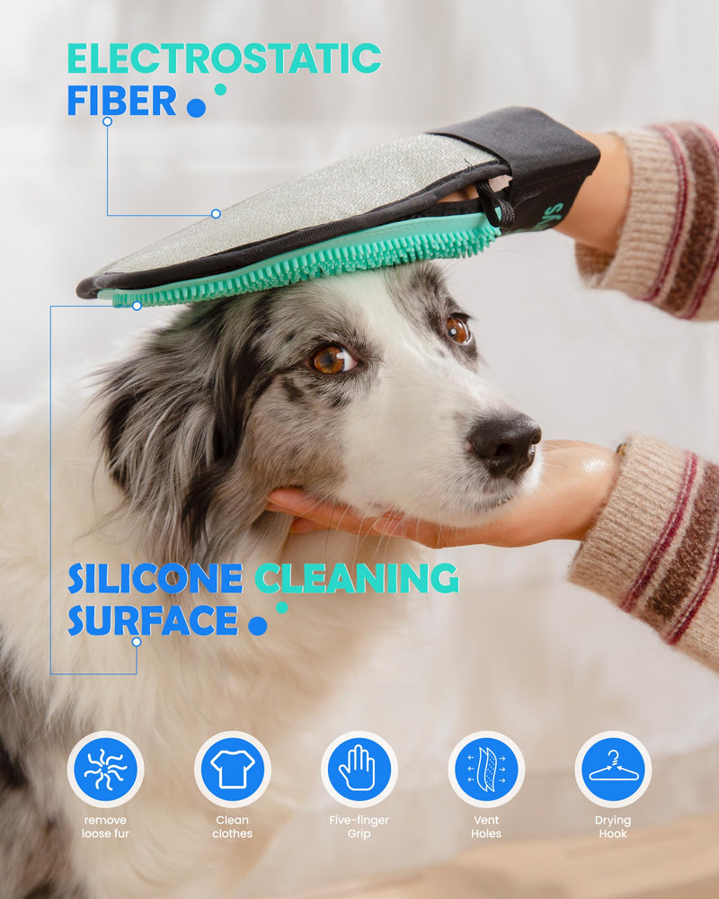 Pet Hair Removal Glove for Dogs & Cats(2-Pack), 2-in-1 Double-Sided Pet Grooming Glove, Electrostatic Pet Hair Remover Glove for Clothes & Furniture + Silicone Brush for Deshedding Pets 2PCS - PawsPlanet Australia
