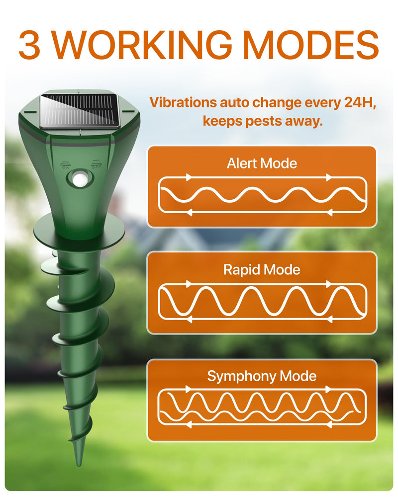 Solar Pest Repeller Stakes (4 Pack) – Outdoor Garden and Lawn Ground Stakes Rodent Deterrent for Moles, Gophers, Snakes and Burrowing Pests