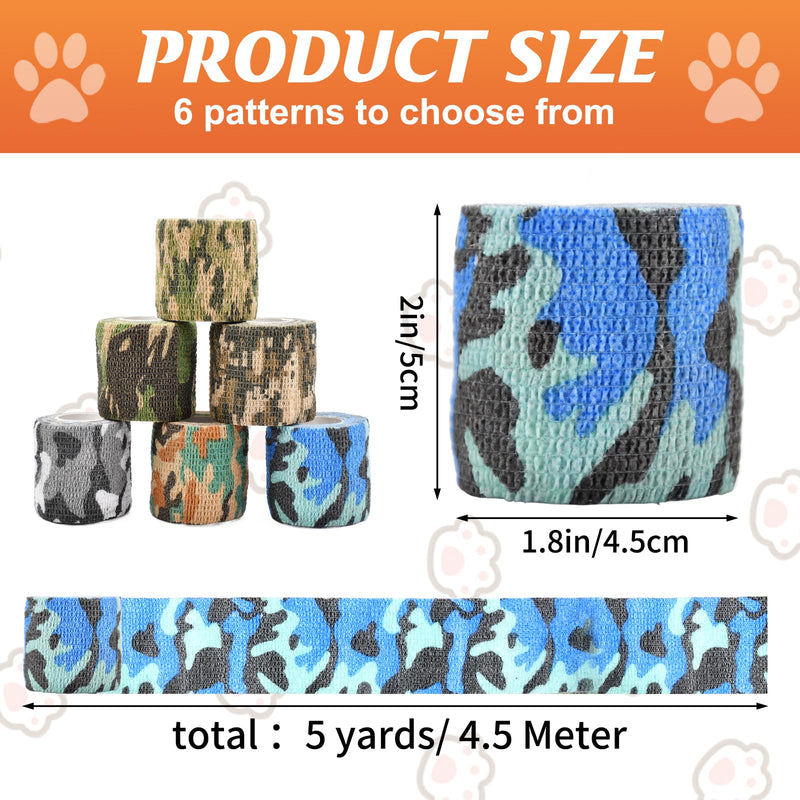 6 Roll 2 Inch x 5 Yards Camo Pet Vet Wrap for Dogs Cats, Cohesive Bandages in Bulk, Camouflage Non-Woven Self Adhesive Bandages Wrap Roll for Pet Animals Wound Care Ankle Sprains and Swelling - PawsPlanet Australia