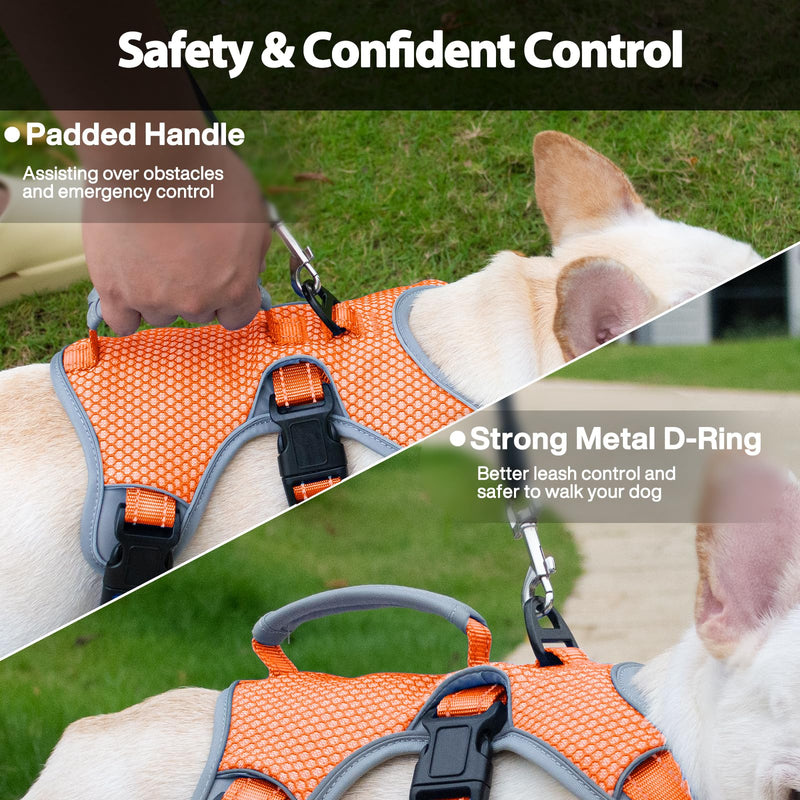 Huntboo Escape Proof Dog Harness, Escape Artist Harness, Reflective Dog Harness with Handle, Durable,Adjustable Vest for Small Medium Large Dogs Walking, Training, and Running Gear(Orange,S) Small(Pack of 1) Orange
