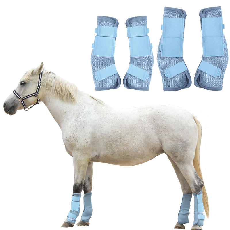 Adjustable Horse Fly Boots Set of 4, Equine Leg Protection Reduce Stomping, Breathable Mesh Fly Boots for Horses, Horse Leggings Leg Guards - Light Blue - Full 03 Full