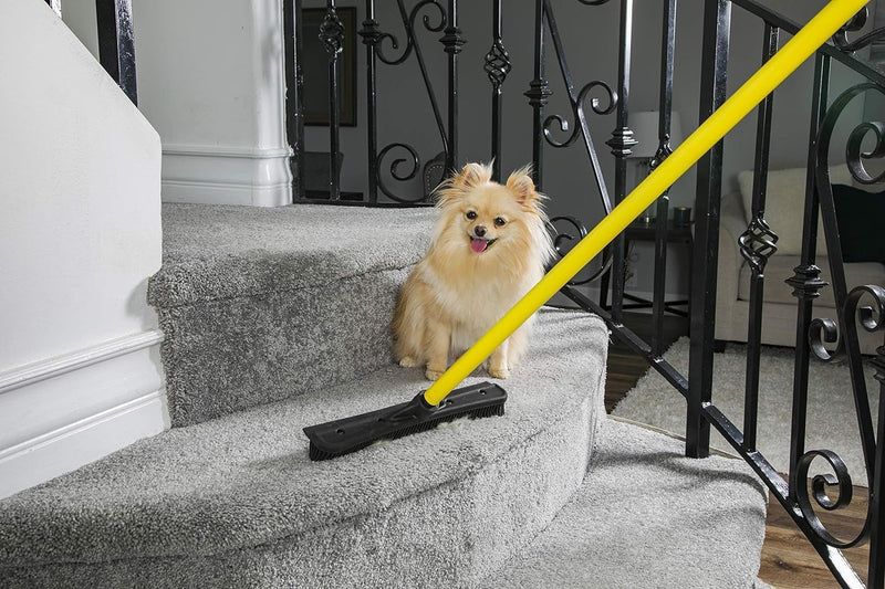 FURemover Original Pet Hair Rubber Broom with Squeegee, with 58” Telescopic Handle for Carpet, Tile and Hardwood and Handheld Lint Brush Combo Yellow - PawsPlanet Australia