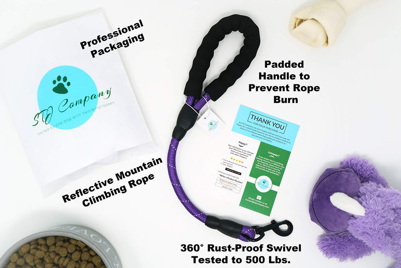 STJ Company Short Training Traffic Leash for Dogs l Teach Them to Walk Without Pulling l 18 Inch Rock Climbing Rope with Swivel Metal Snap-Bolt l Take Your Pup Near Crowds (18, Purple) 18" - PawsPlanet Australia