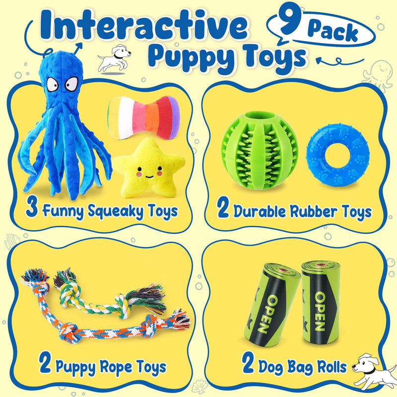 KIPRITII 9-Pack Interactive Puppy Dog Toys for Small Dogs No-Stuffing Squeaky Octopus-Shaped Toy, Cute Plush & Engaging Chew Toys for Puppy Teething to Keep Them Busy - PawsPlanet Australia