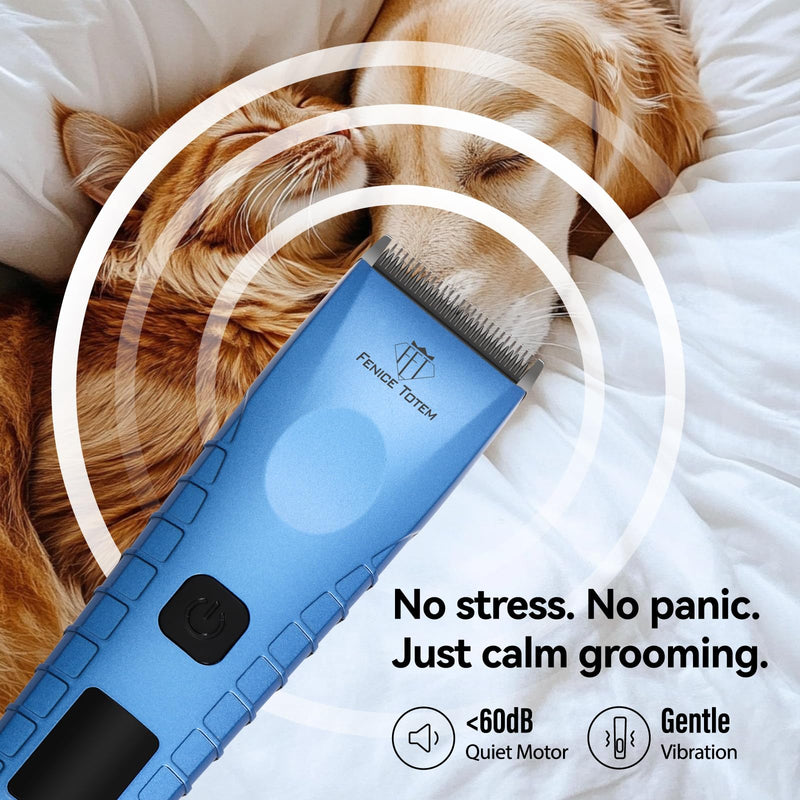 Professional Electric Dog Grooming Clippers, 2600mAh Battery, LCD Display, Type-C Charging, Silver (Blue)