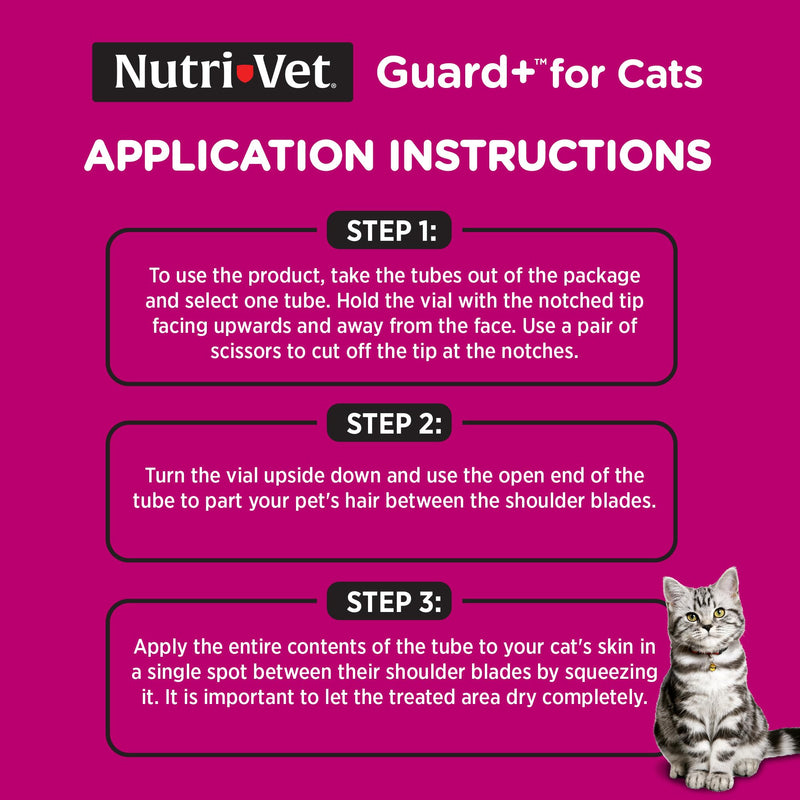 Nutri-Vet Guard+ for Cats - Flea & Tick Prevention for Cats 1.5 lbs and Up - Waterproof - 30 Days of Protection - 3 Month Supply