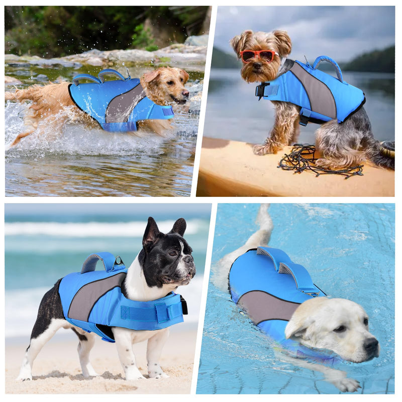 Doglay Dog Life Jacket, Swimming Safety Vest with Rescue Handles and Reflective Stripes, High Visibility Dog Life Vest for Boating, Heavy Duty Pet Safety Vest for Small Medium and Large Dogs. S :16.1"-20.9" (Ribcage Girth)- Single Handle Blue+Gray - PawsPlanet Australia