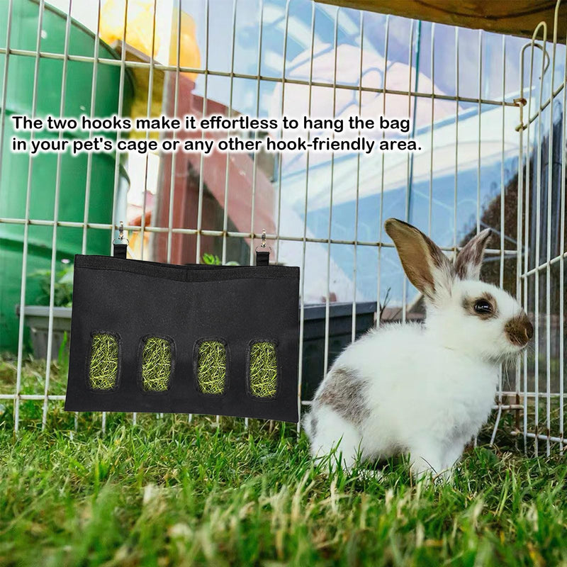 Rabbit Hay Feeder - Large Capacity Oxford Cloth Hanging Hay Bag - 4 Holes - 1 Pcs (Black) Black-4 Holes-1Pcs - PawsPlanet Australia