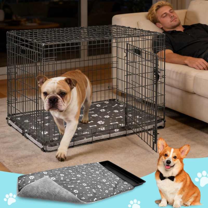 36 * 24inch Dog Crate Pan Covers Washable Dog Crate Tray Cover Waterproof Oxford Cloth/Soft Flannel Side Fit Bed Liner for Pet Cage Pan 36*24inch - PawsPlanet Australia
