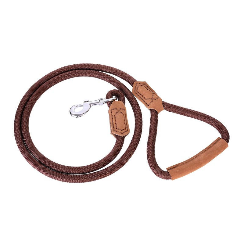 Mile High Life | Premium Leather Dog Leash | Strong Rope Leash | Leather Handle | Zinc Alloy Strong Clasp | Small Medium Large Dogs | 4/5/6 Feet (72 Inch, Dark Brown) 72 Inch-1/2" Leather handle-Dark Brown - PawsPlanet Australia