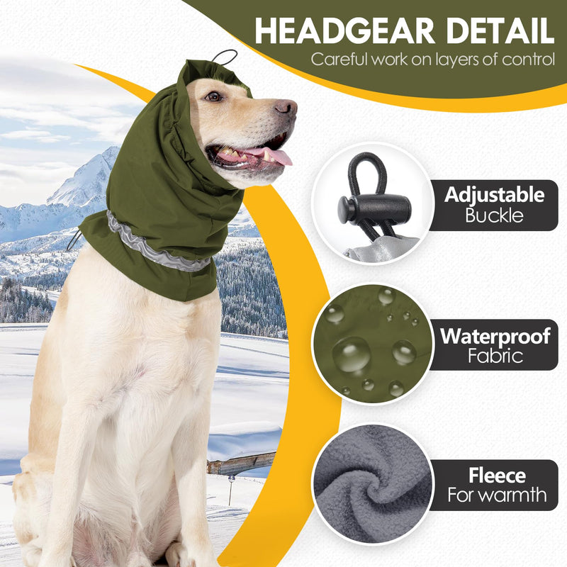 Dog Snood Ear Protectors Dog Ear Muffs Noise Protection Calming Hood Reflective Strip Comfort Waterproof Dog Winter Hat Neck and Ears Warmer Pet Ear Covers for Anxiety Relief and Calming (Green, M) Green