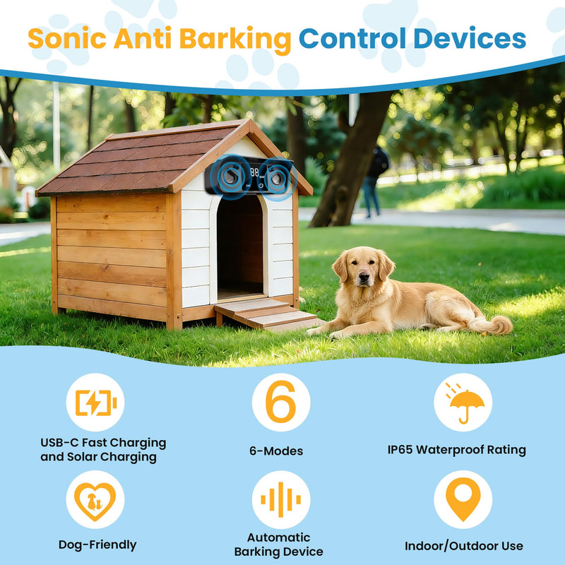 Anti Barking Devices for Dog, Solar Ultrasonic Dog Bark Deterrent Devices,Outdoor Waterproof Bark Deterrent with 50ft Range for Indoor/Outside Use Black