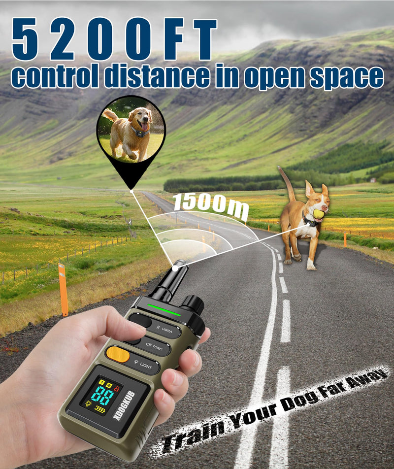Long Range Dog Training Collar with Remote 1 Mile/5280 Ft Safe Shock, Vibrate, Tone Collar with Flashing Beacon Lights Rechargeable Waterproof Dog Collar with Remote 4 Training Modes Green - PawsPlanet Australia