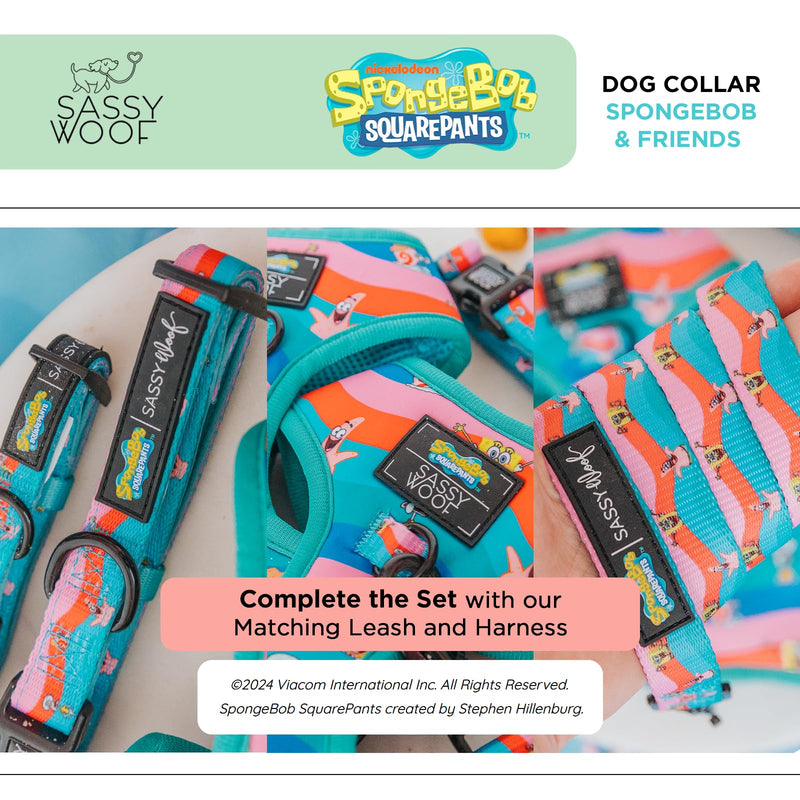Sassy Woof Dog Collar Spongebob Squarepants™ and Friends - S, Adjustable, Durable, Comfortable and Stylish Pet Accessories for Small Dogs - Officially Licensed