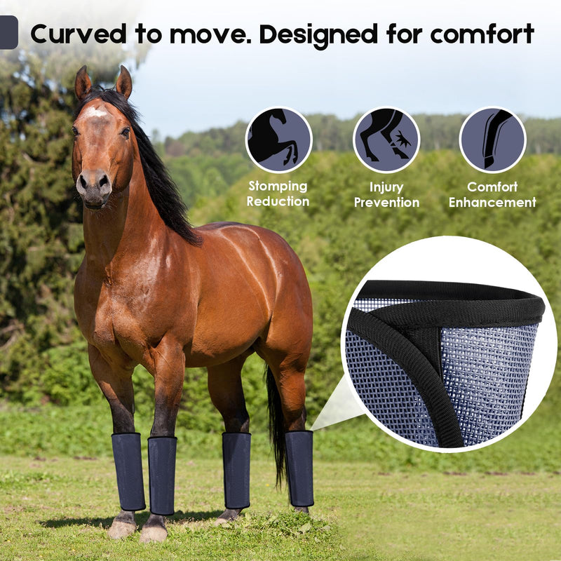 Fly Boots for Horses Set of 4 – Innovative Curved-Edge Design, Anti-Sag Stays, Breathable Mesh Leg Protection, Reduces Stomping & Fatigue, Comfort Fit for Medium to Large Horses - Dark Blue