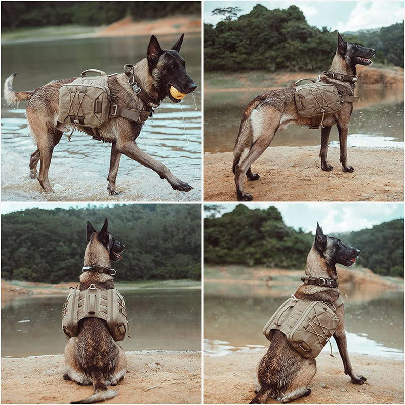 Dog Pack Hound Saddle Bag Backpack with 2 Capacious Side Pockets & Tactical Bungee Leash Military Adjustable Dog Leash Quick Release Elastic Leads Rope - PawsPlanet Australia