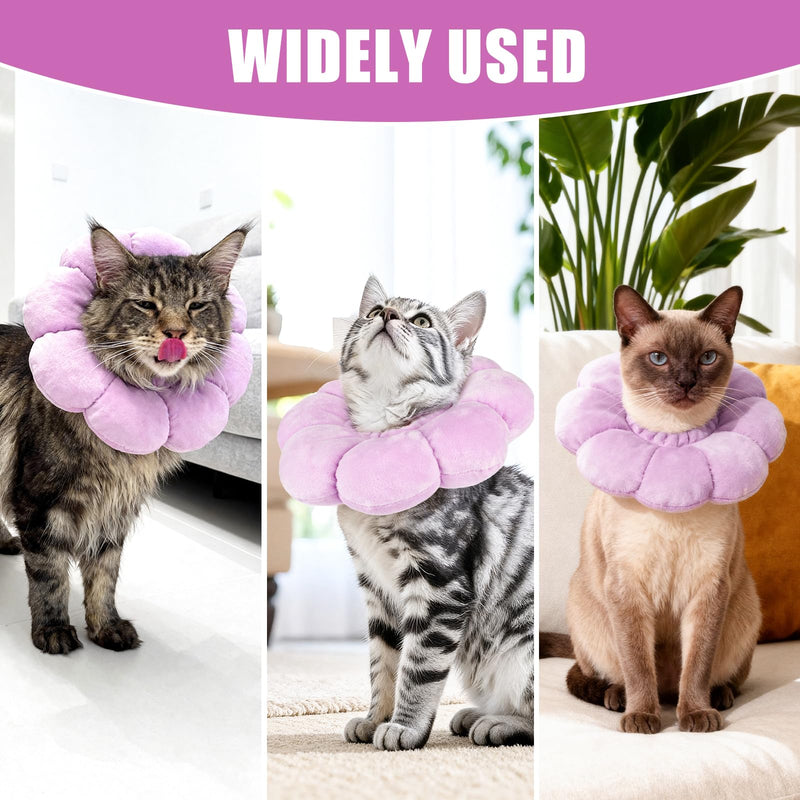 QKURT Cat Cone Collar Soft, Adjustable Pet Recovery Collar, Cute Sunflower Neck Cat Cones After Surgery, Prevent Licking Biting Protect Wounds for Puppies, Cats Purple S