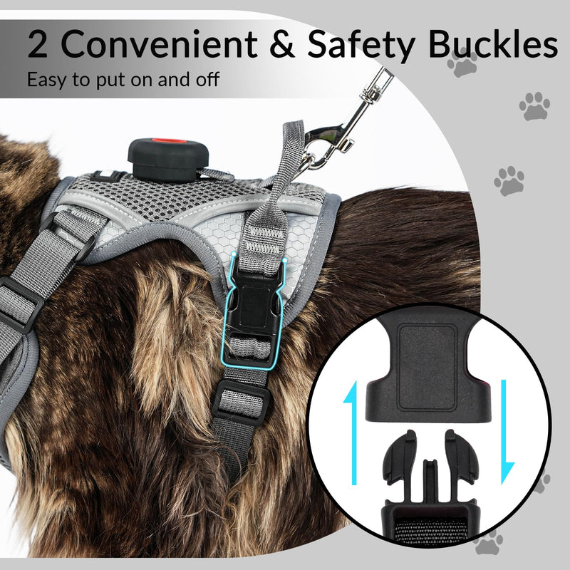 Cat Harness and Leash Set With AirTag Holder, Upgraded Escape Proof Adjustable Kitten Vest with Lead for Small Cat Outdoor Walking, Soft Breathable Mesh Jacket with Reflective Strips M, Gray Grey