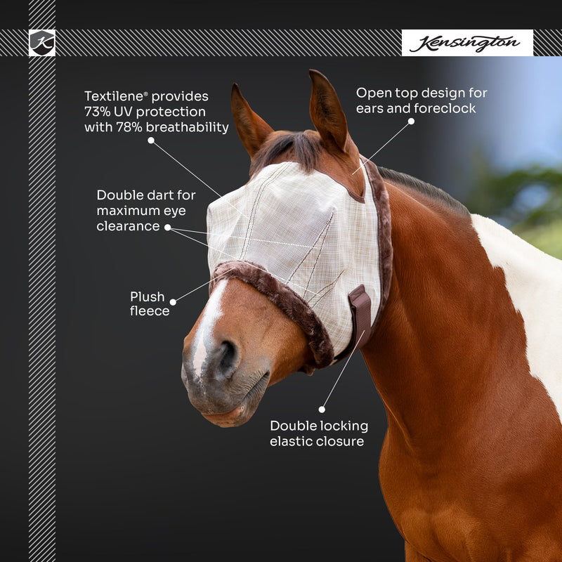 Kensington Fly Mask with Fleece Trim for Horses — Protects Face and Eyes Helps Block Sun Rays While Allowing Full Visibility — Breathable and Non Heat Transferring Large 121 - Deluxe Black - PawsPlanet Australia