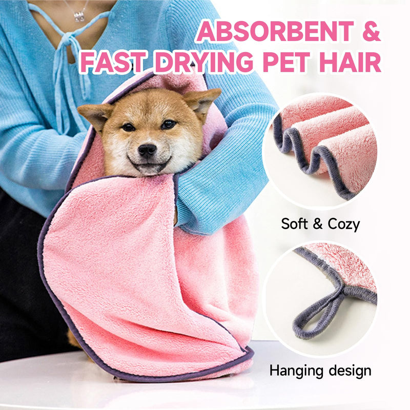Dog Washing Gloves - Quick Drying Dog Towel,Cat Bath Grooming Gloves Brush with High-Density Teeth for Bathing Massaging，Absorbent Pet Bath Towel 30.3"x13.8" with Hand Pocket for Dog Cat Pink Pink-Gloves Towel - PawsPlanet Australia