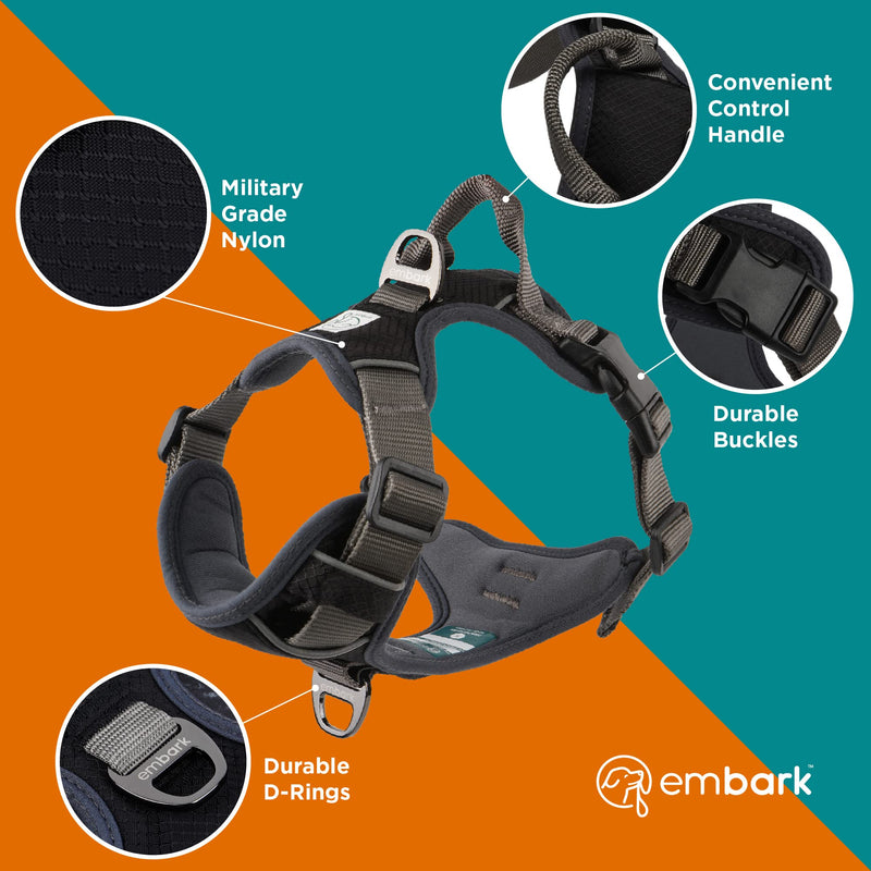 Embark Adventure Dog Harness, Easy On and Off with Front and Back Leash Attachments & Control Handle - No Pull Training, Size Adjustable and Non Choke Large Teal Blue - PawsPlanet Australia