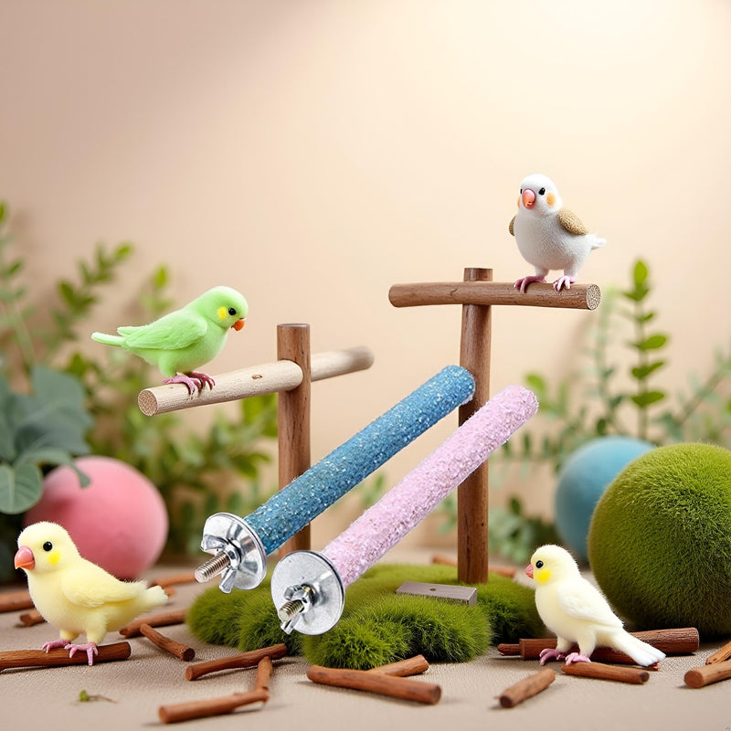 2 Pcs Bird Perch Stand Toy,Random Bird Perch Stand Toy Wood Parrot Grinding Claw Sticks Sanded Cage Toy for Parakeets Finches Parakeet Toys, Sanded Surface Cage Accessories for Parakeets Finches