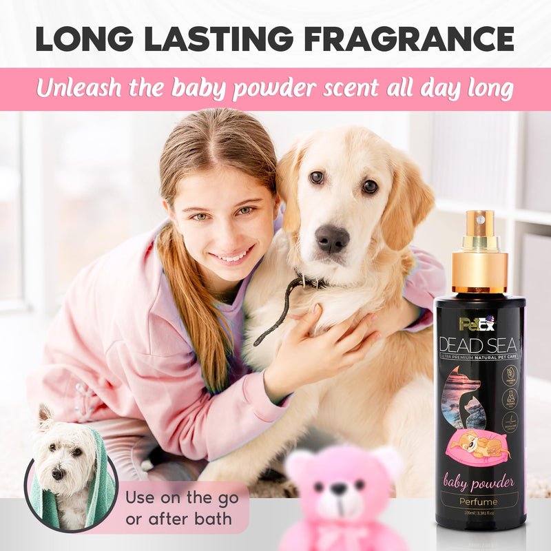 Petex Premium Pet Perfume | Ultra Premium Pet Care with Dead Sea Minerals | Dog Perfume Long Lasting Spray | Natural Pet Cologne - Suitable for Dogs and Cats (Baby Powder) Baby Powder