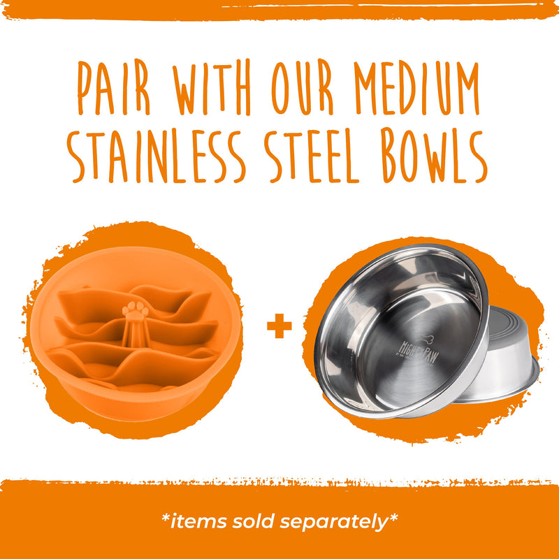 Mighty Paw Slow Feeder Dog Bowls | Interactive Dog Bowl Slow Feeder - Silicone Dog Puzzle Feeder Insert - Dog & Cat Slow Feeder Bowl - Medium Dog Slow Feeder Bowl for All Sized Breeds! (7" x 2") Orange - PawsPlanet Australia