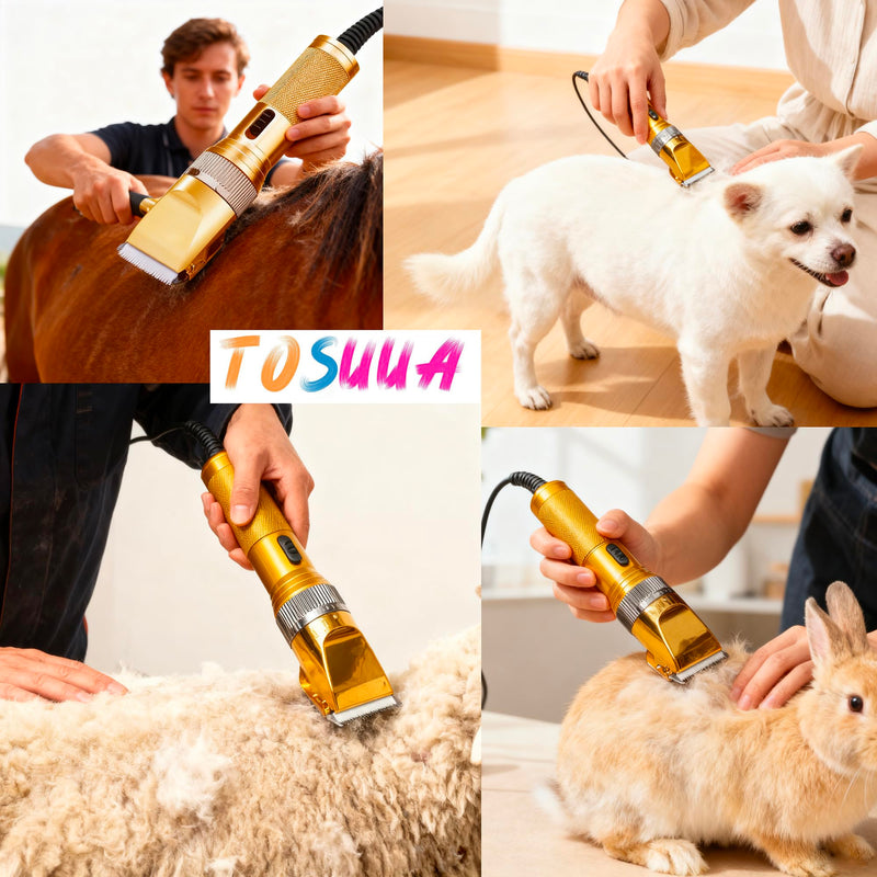 Heavy Duty Pet Grooming Clippers, Powerful 36V Motor for Thick Coats, Professional Grooming Shears Fur Hair Trimmers Tool for Dogs, Sheep, Horses, Livestock & Cats (Gold) Gold