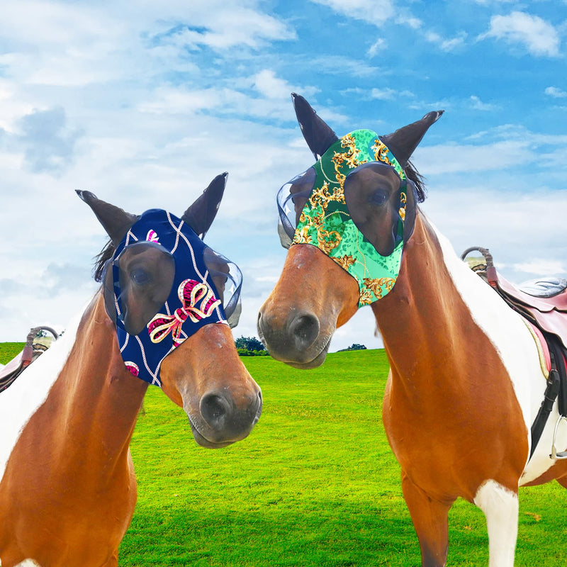 Super Comfort Fly Marsks for Horses of 2pcs Set-Horse FlyMask with Ears- Elasticity Fly Mask with UV Protection（Size：L 2 pcs