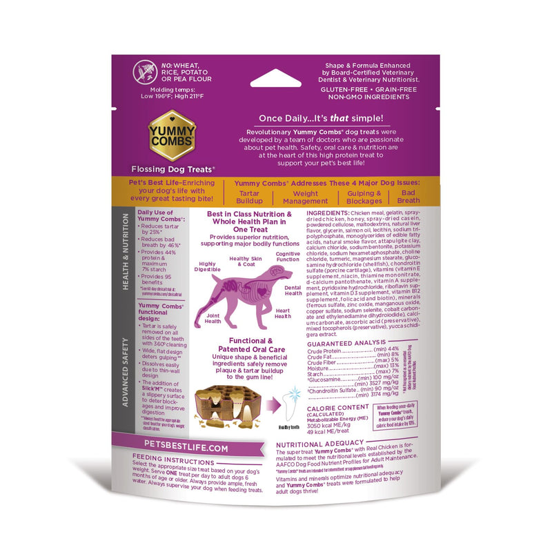 Yummy Combs Dog Dental Treats – Vet VOHC Approved, Removes Tartar & Cleans Teeth – Yummy High Protein Chicken Treat for Large Dogs (Mini Pack, 6 Count) Mini Pack - PawsPlanet Australia