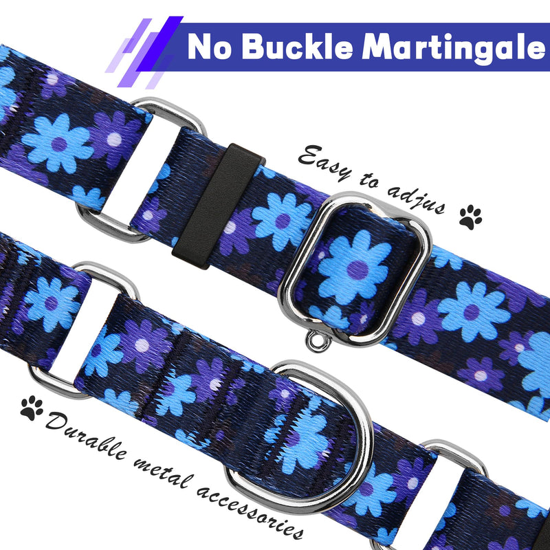 Hikiko Martingale Collar for Dogs with No Buckle Floral Dog Collars Soft Nylon No Slip Dog Collar for Medium Dog,Navy Blue Flower,M Navy Blue Flower - PawsPlanet Australia