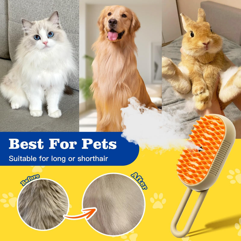 Cat Steam Brush for Shedding - 4 in 1 Rechargeable Steam Brush for Cats and Dogs, Anti-Static, Massage, Cleaning, Shedding & Combing All In One - PawsPlanet Australia