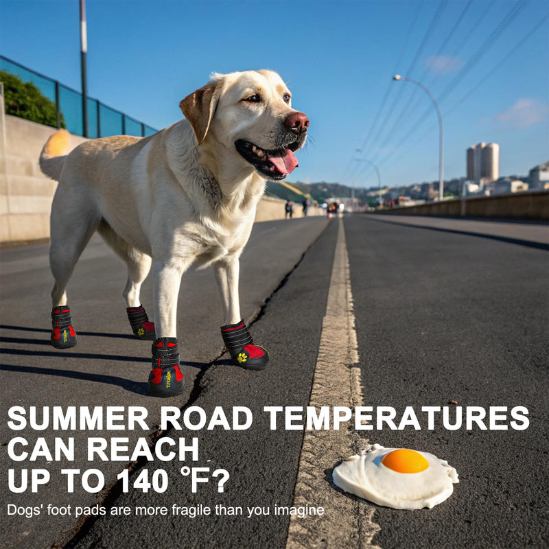 Expawlorer Anti-Slip Dog Shoes - Winter Booties with Reflective Strap, Waterproof Rain Boots for Large Dogs, Paw Protectors for Cold/Hot Pavement, Snow Shoes for Outdoor Red Size 6: 2.8"x2.56" (L*W) (Pack of 4) - PawsPlanet Australia
