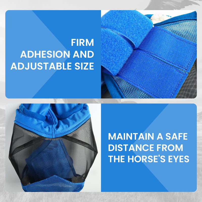 Fly Masks for Horses with Ears and Nose Cover Large Eye Space, Adjustable Horse Fly Mask for Daily UV Protection Breathable Comfort Fit Riding & Competition(Blue, L) Sky Blue