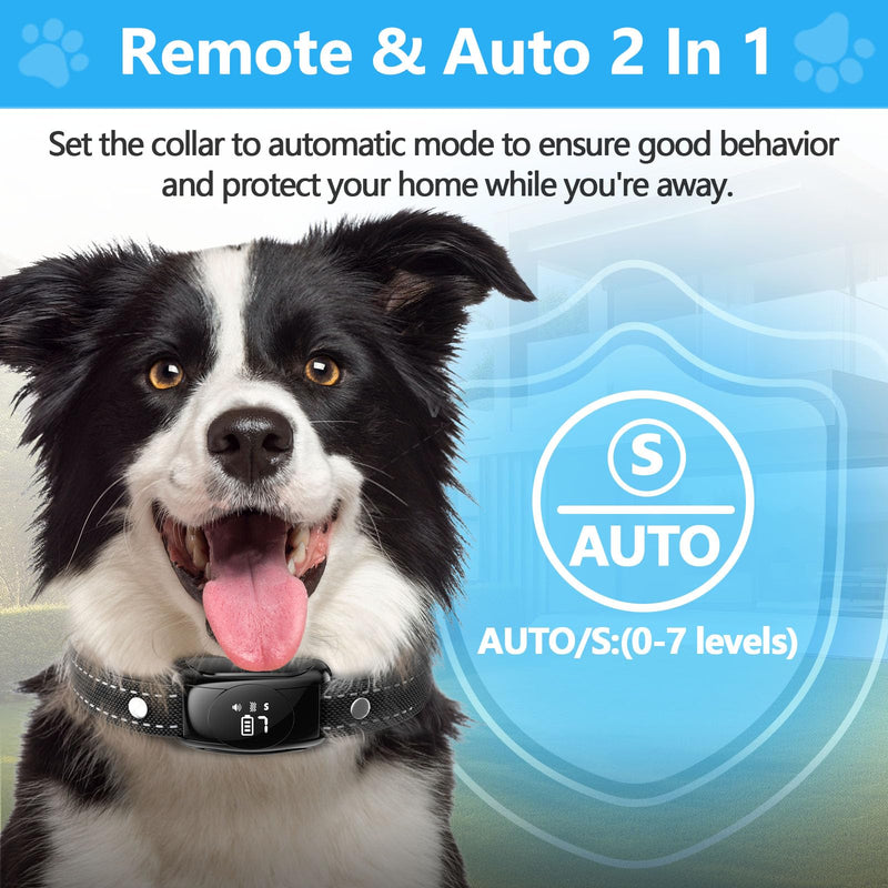 Dog Bark Collar, No Shock Bark Collar with Beep Vibration & 7 Adjustable Sensitivity Levels, IPX7 Waterproof Rechargeable Training Collar with Remote for Medium Large Dogs 15-120Lbs Home Outdoor Use Black - PawsPlanet Australia